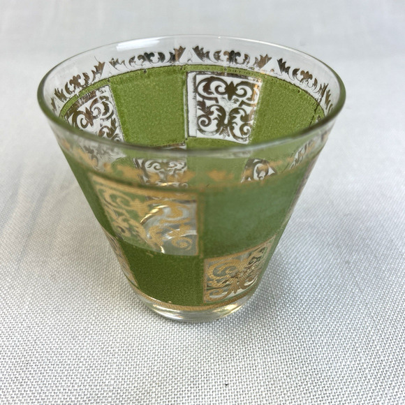 VTG Prado CULVER Signed Barware Lowball 22KT Gold Green Mid Century Glass USA - Picture 1 of 7